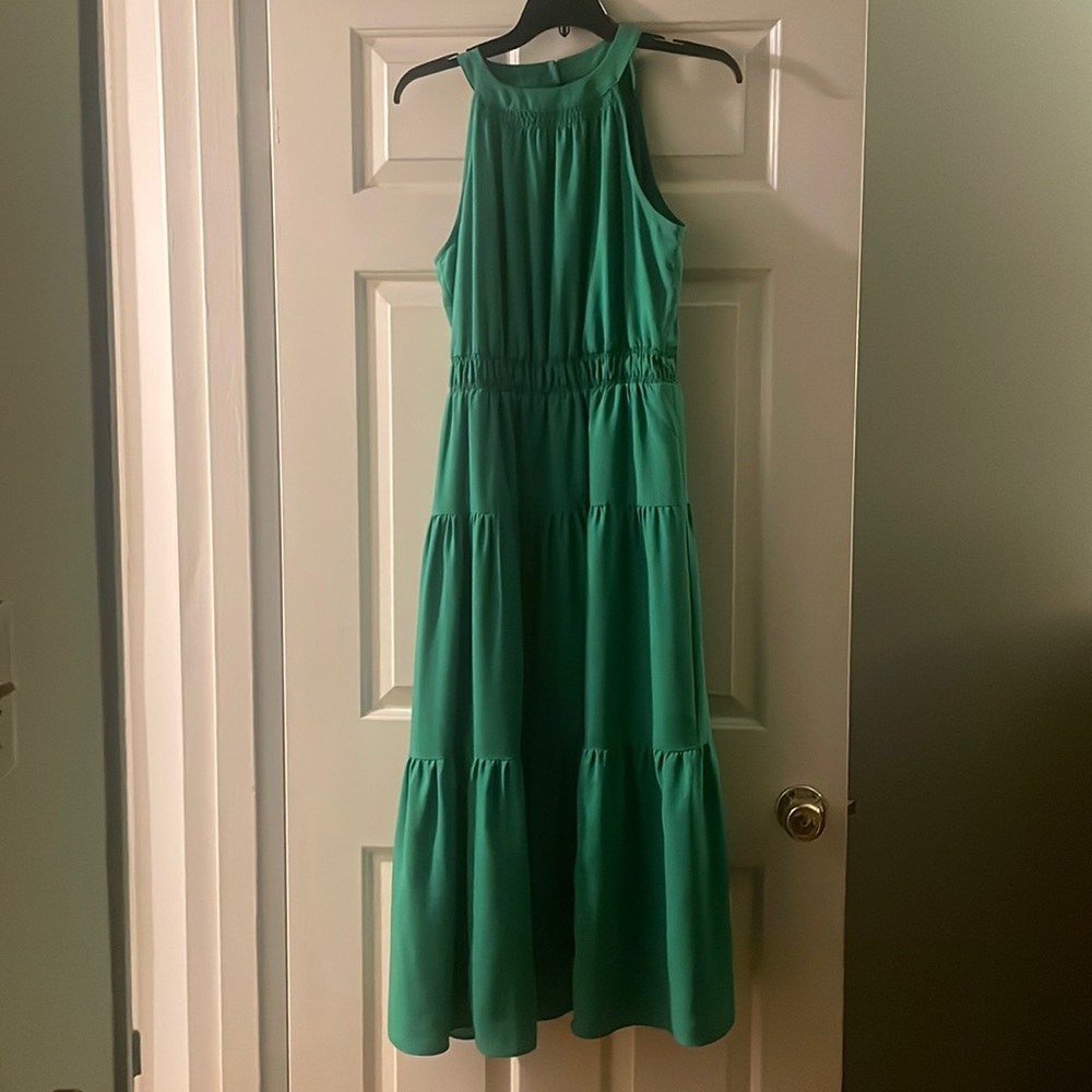Ann Taylor green Tiered Halter Maxi Dress, Size Small